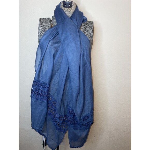 New Melrose and Market Sheer Crochet Hippie Boho Blue Scarf 78” Lace - Picture 1 of 6